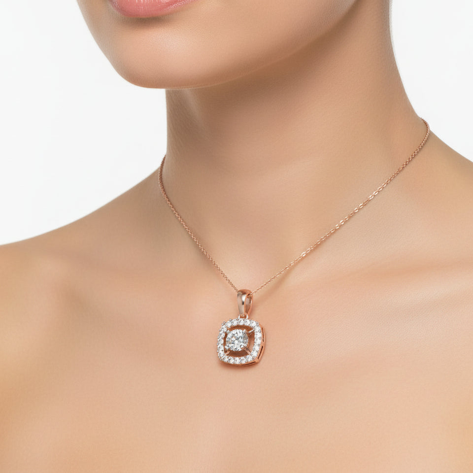 Cushion Halo Diamond Pendant with Round Center Stone
