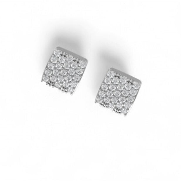Square Diamond Cluster Stud Earrings