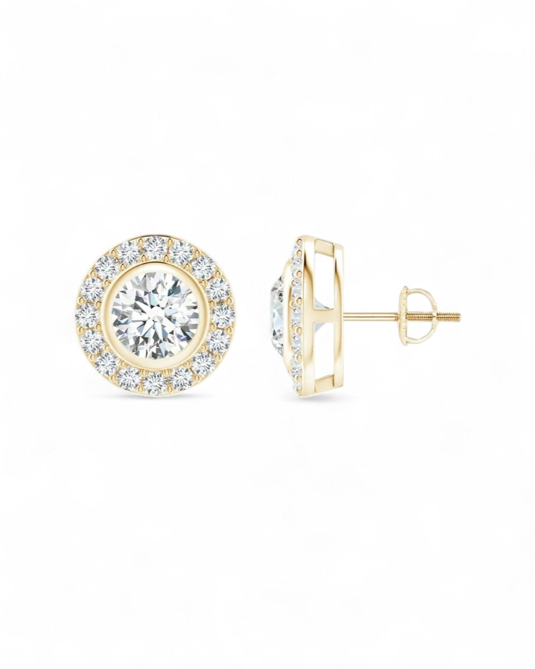 Round Halo Solitaire Stud Earrings