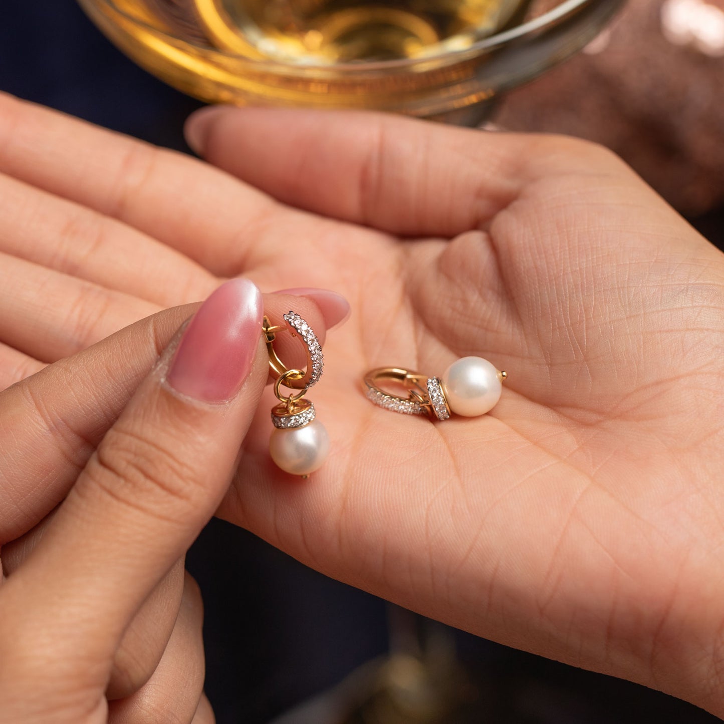 Luna Pearl Diamond Drop Earrings