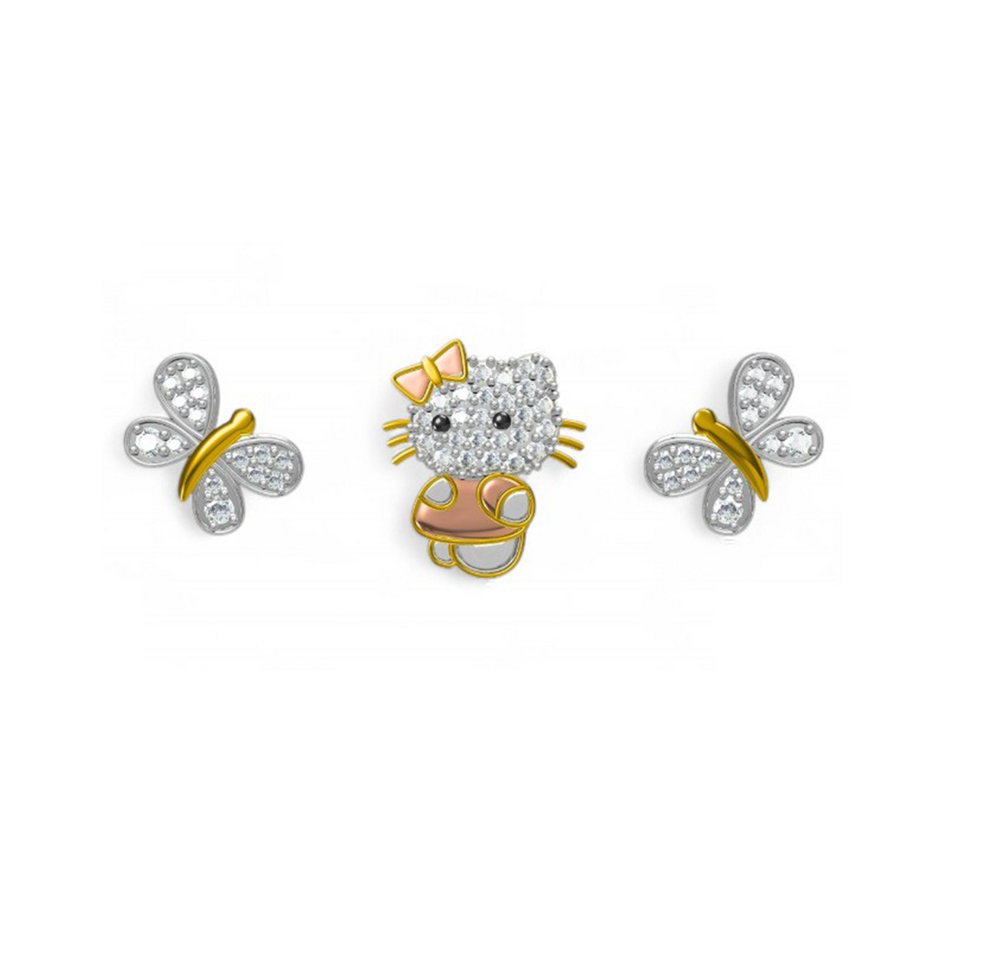 Gold and Diamond Butterfly Kitty Kids Chain Bracelet