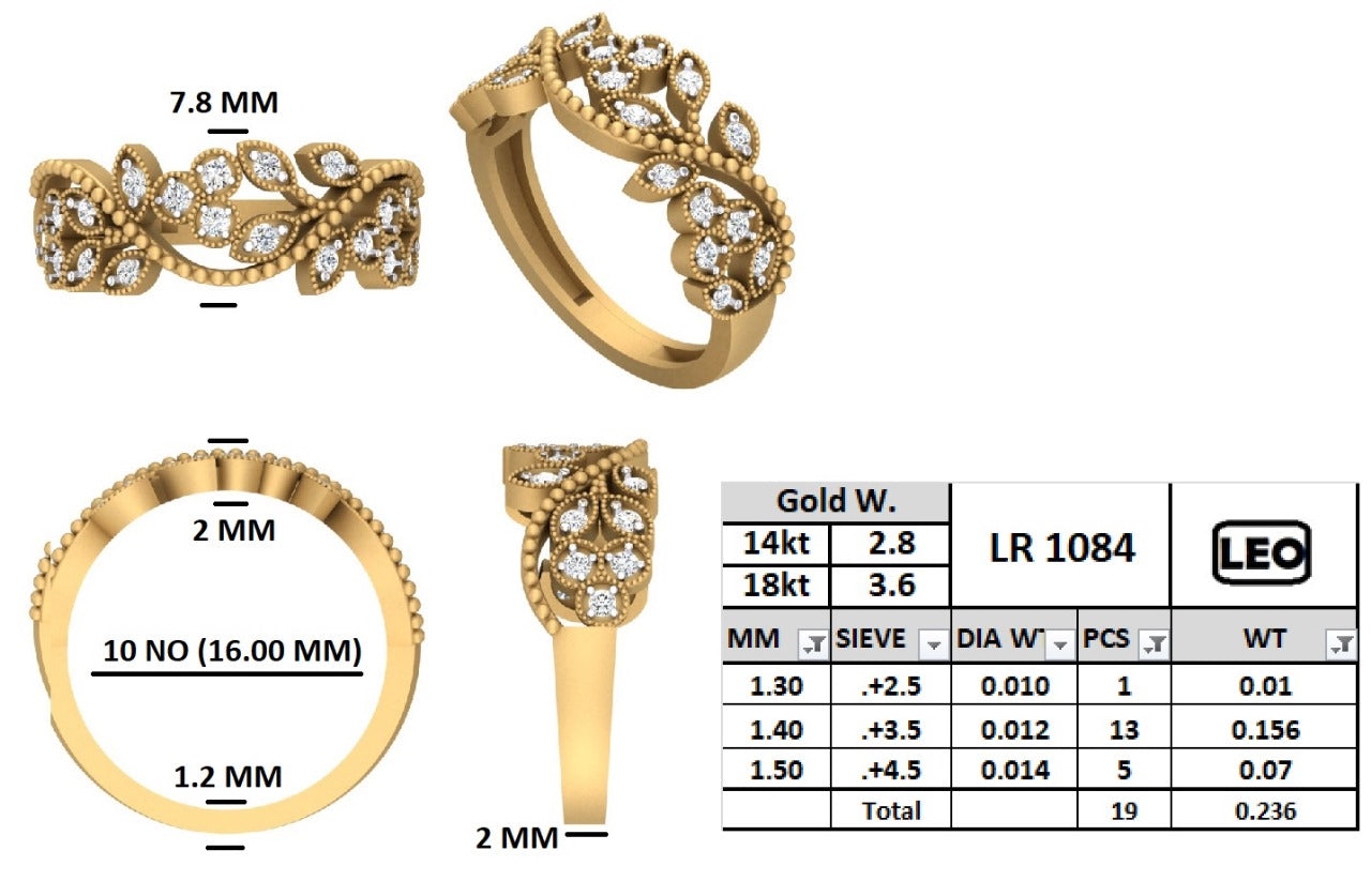 Intricate lead-inspired floral designer Ring