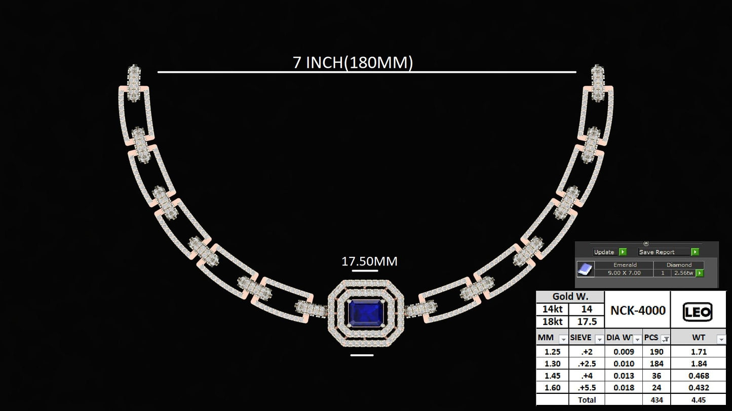 Luxury Gold Diamond Necklace with Blue Sapphire Centerpiece