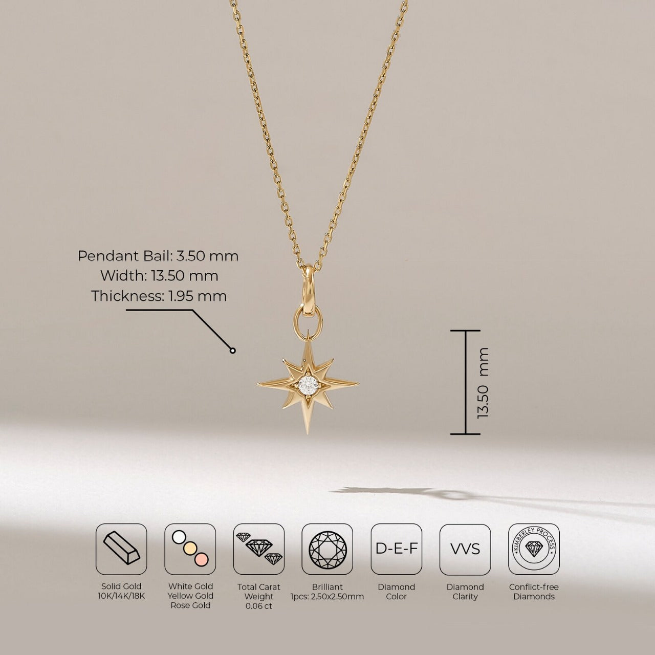 Tiny North Star Charm 1 Shine Pendant