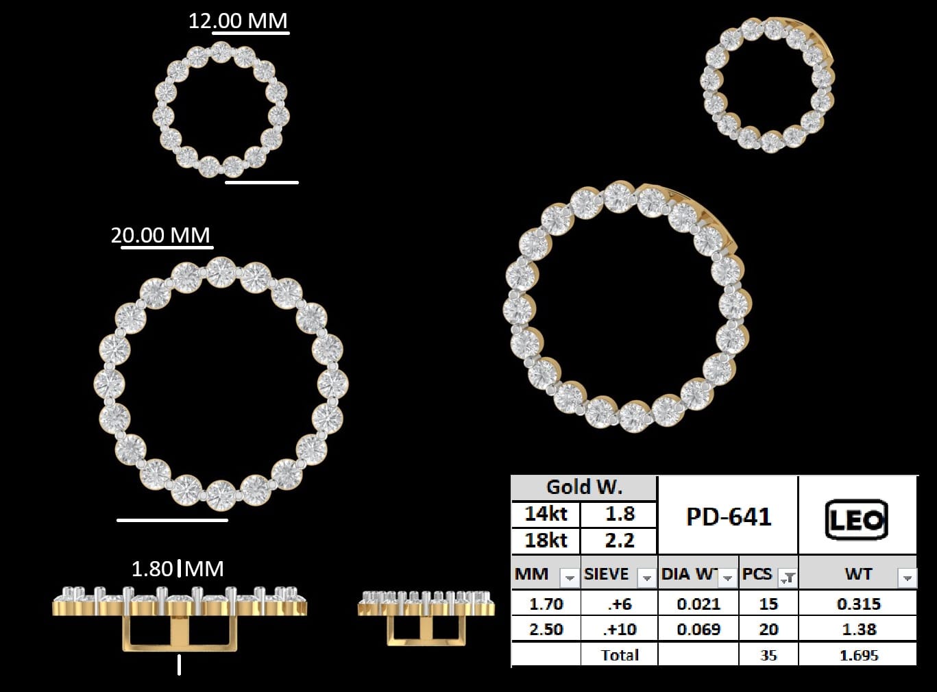 Dual-Circle Diamond Layered Gold Pendant