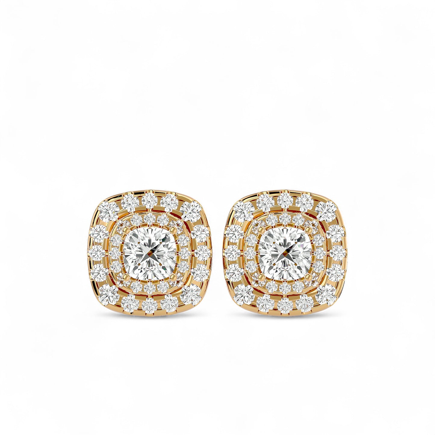 Cushion Double Halo Diamond Stud Earrings