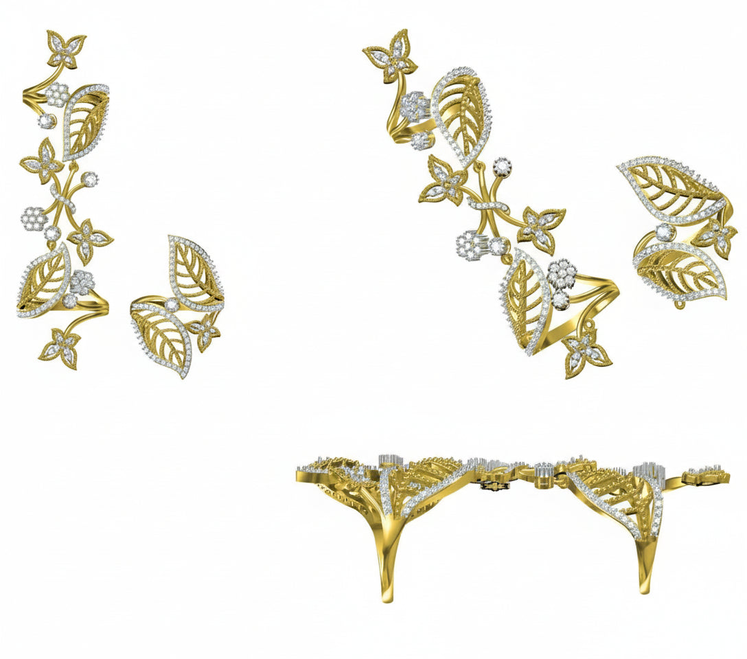 Nature Inspired Floral Leaf Diamond Ring