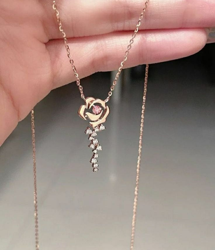 Forever Rose with Falling Petals Pendant
