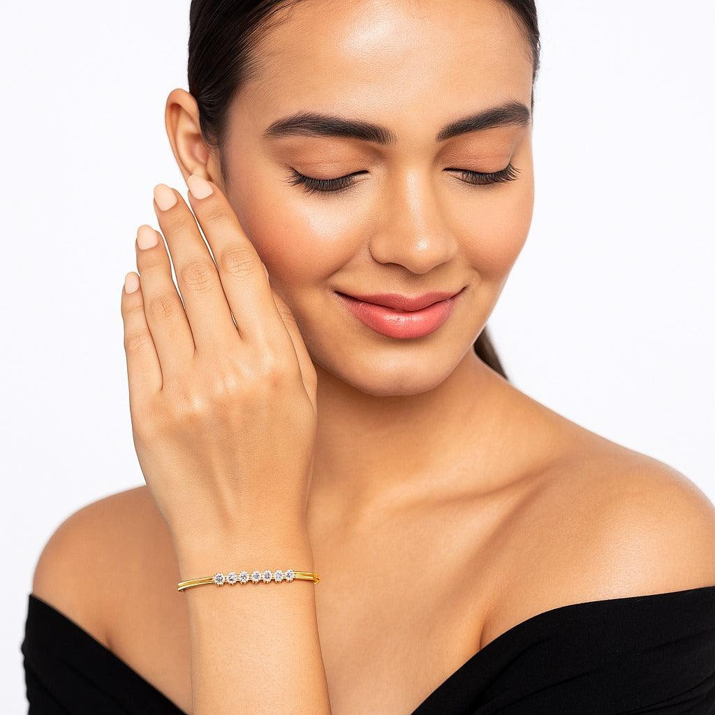 Elegant Floral Cluster Design Diamond Bangle Bracelet