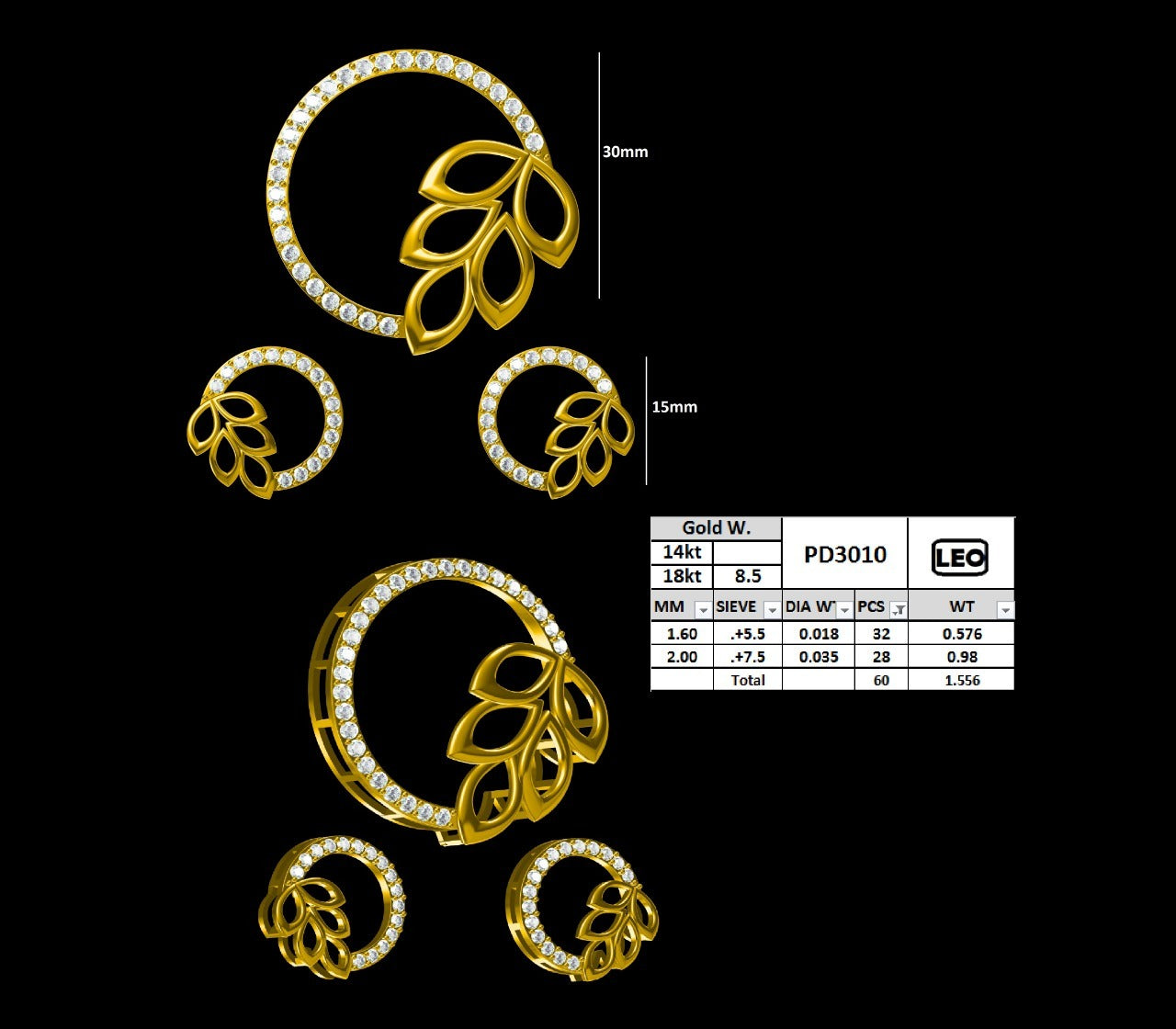 Elegant Jewelry 14K/18K Gold Floral Pendant and Stud Earrings Set