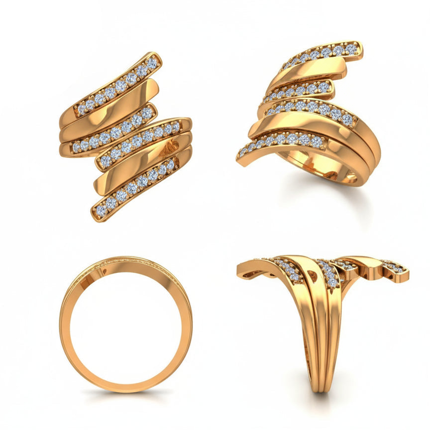 Wave Pattern Modern and Stylish Diamond Ring