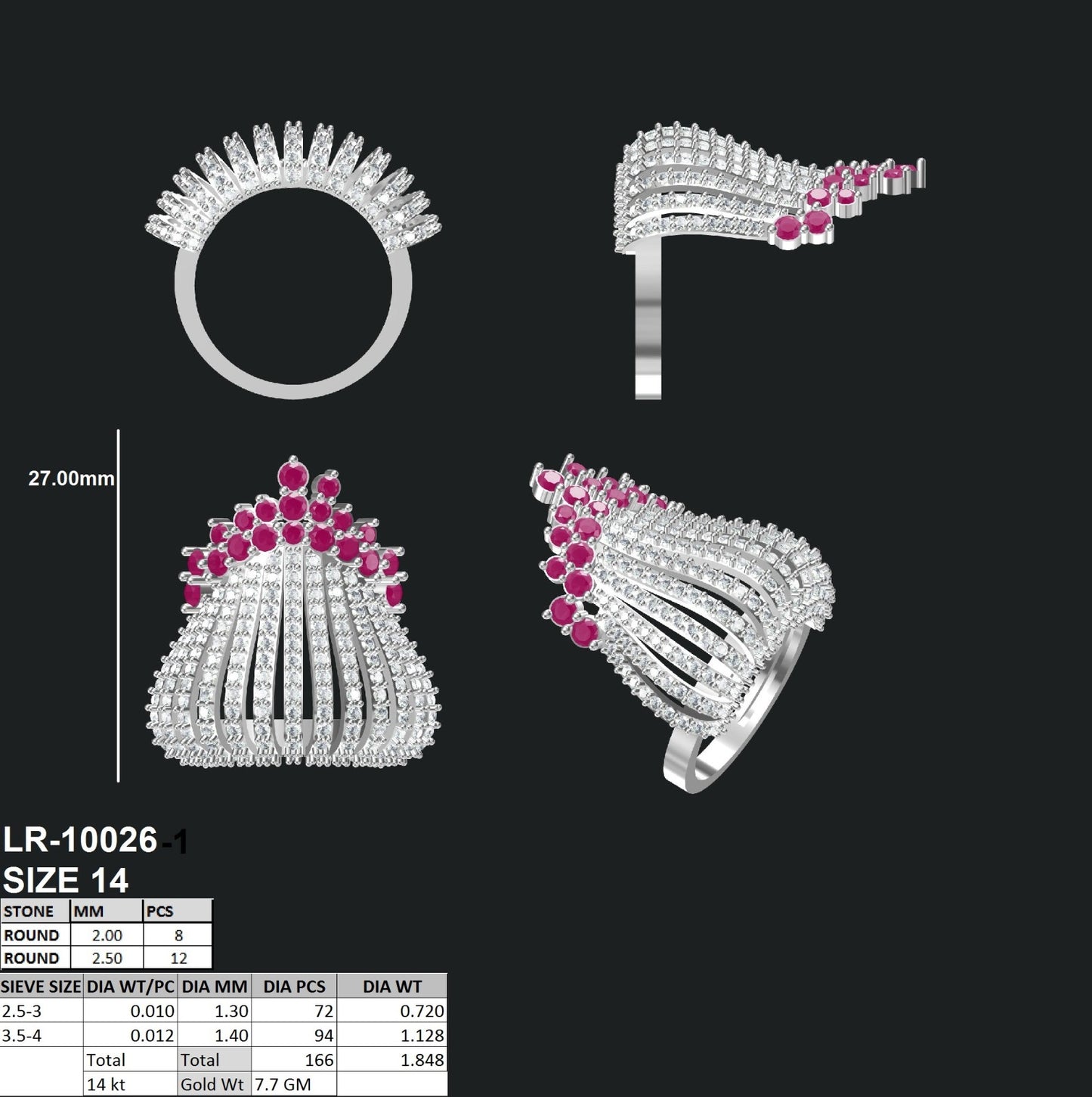Ruby and Diamond Crown Ring Royal Designer Piece