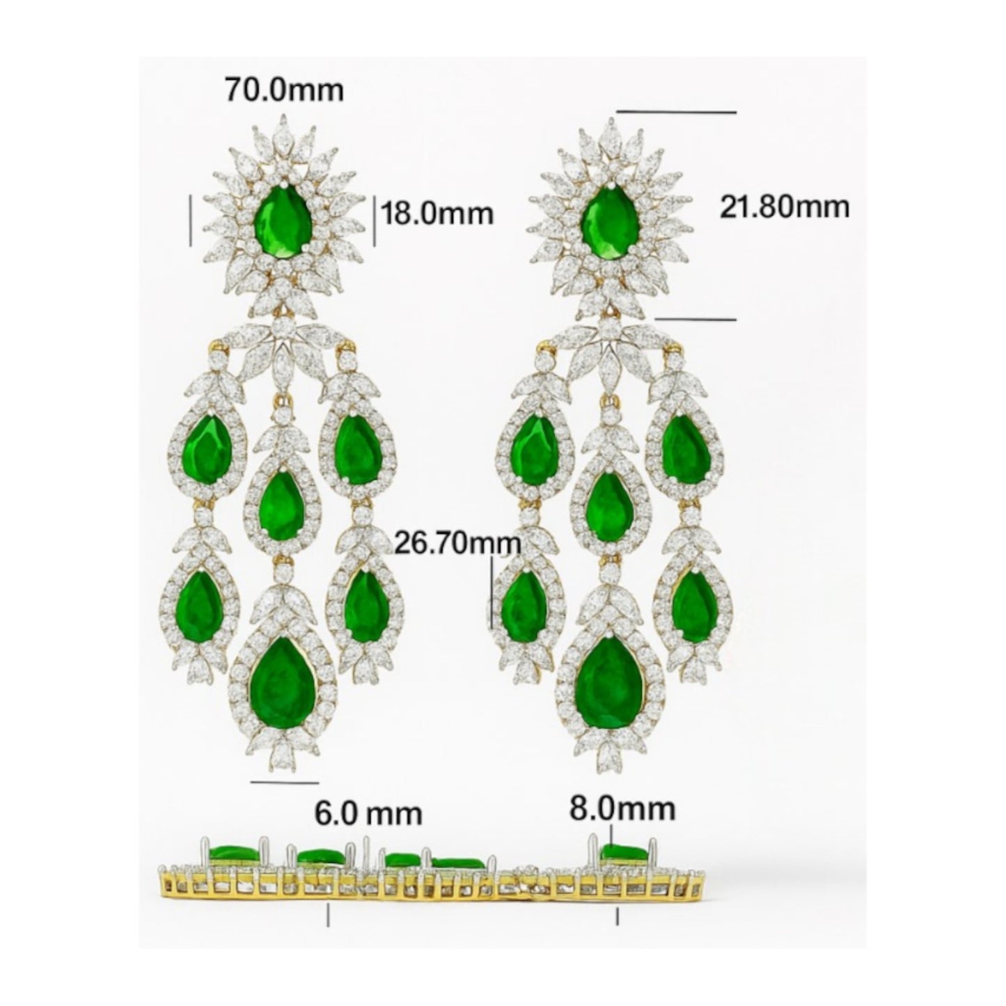 Designer Gold Emerald and Diamond Long Drop Earrings