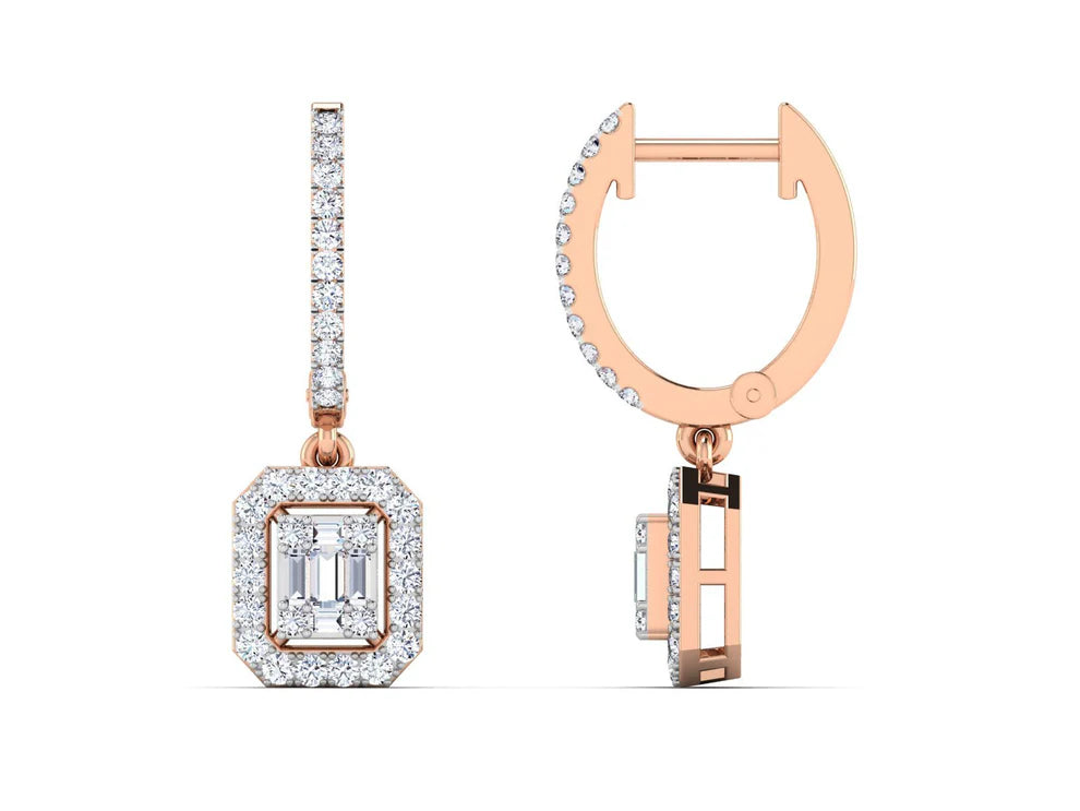 Designer Rectangular Halo Dangle Earrings
