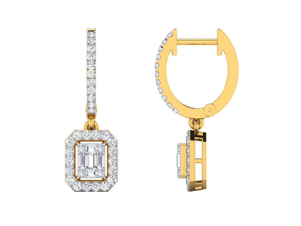Designer Rectangular Halo Dangle Earrings