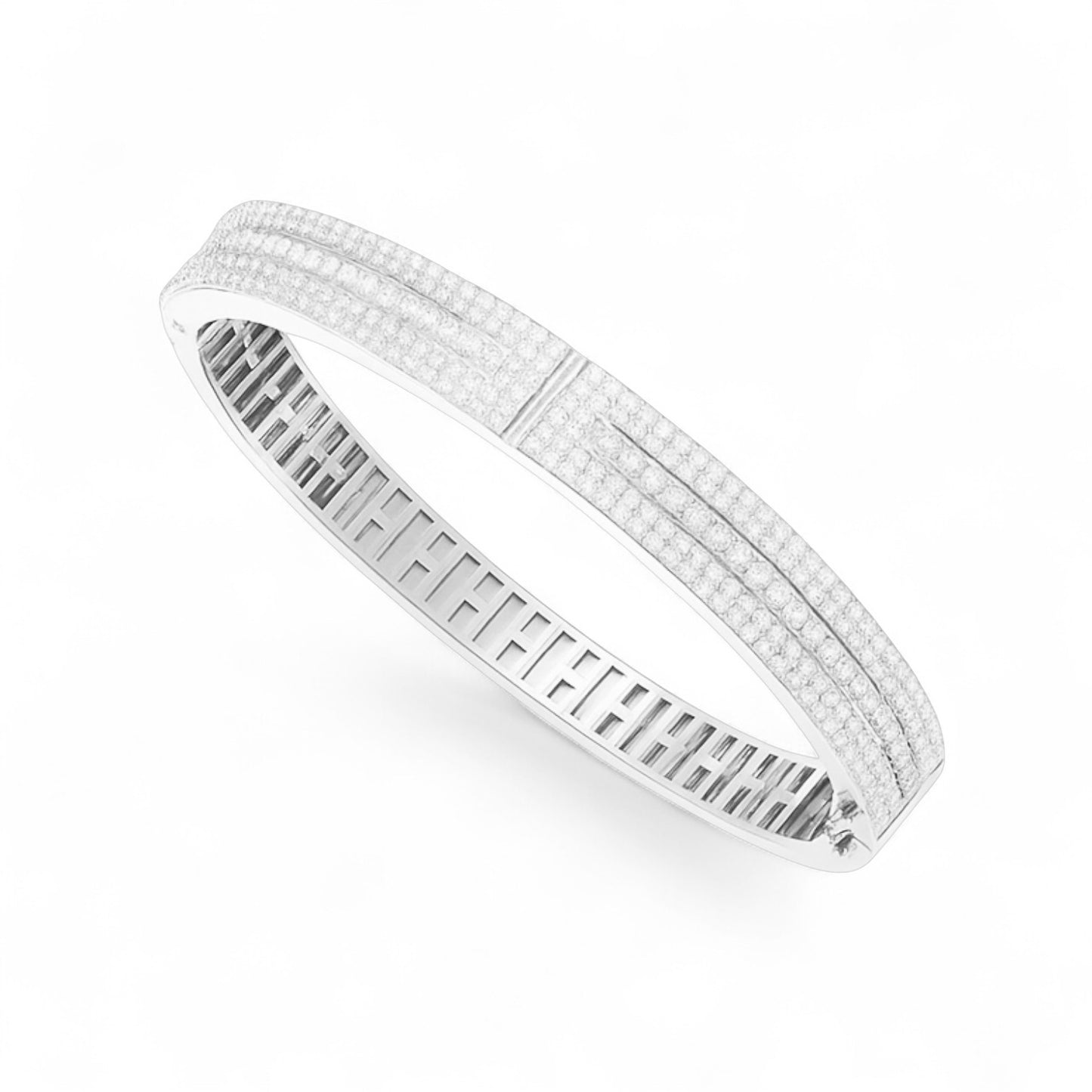 Triple Row Diamond Statement Bangle Bracelet