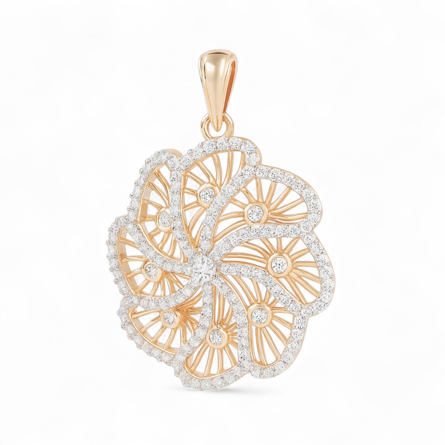 Elegant Diamond Swirl Floral Pendant