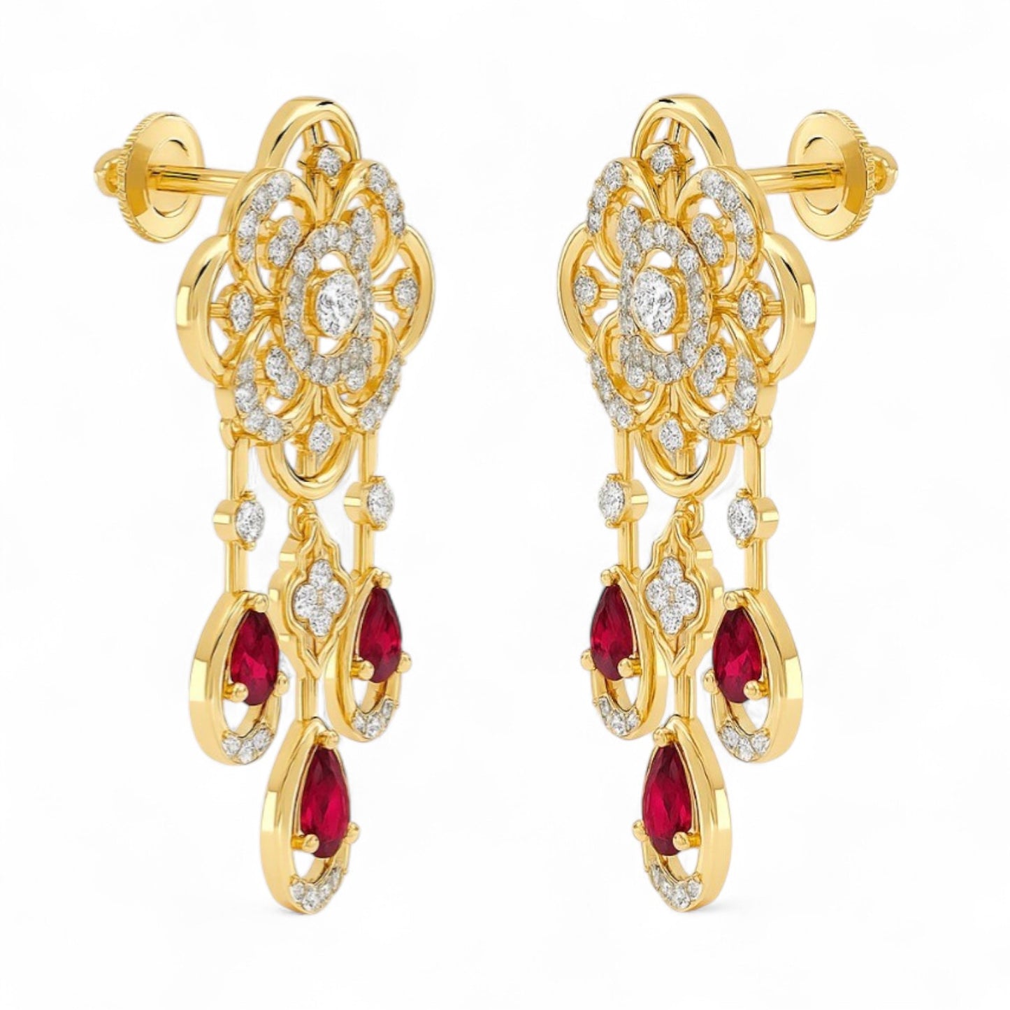 Ruby and Diamond Chandelier Earrings