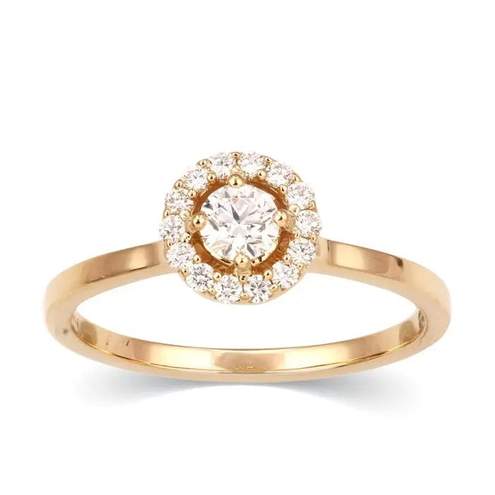 White Halo 0.6CT round solitaire pave band ring