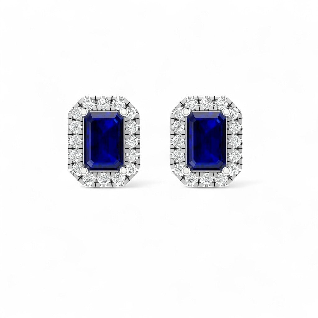 Blue Halo Elegance Diamond Stud Earrings
