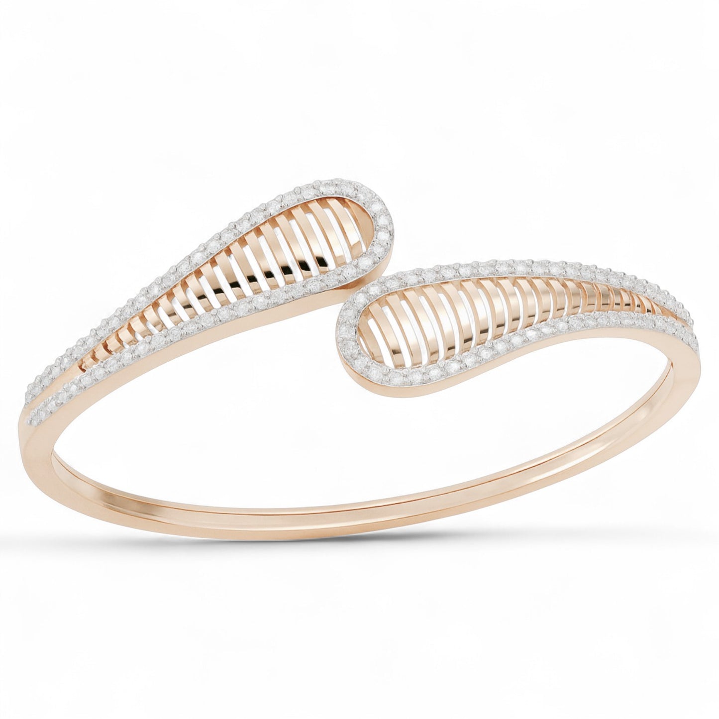 Sleek Dual Wave Diamond Open Bangle