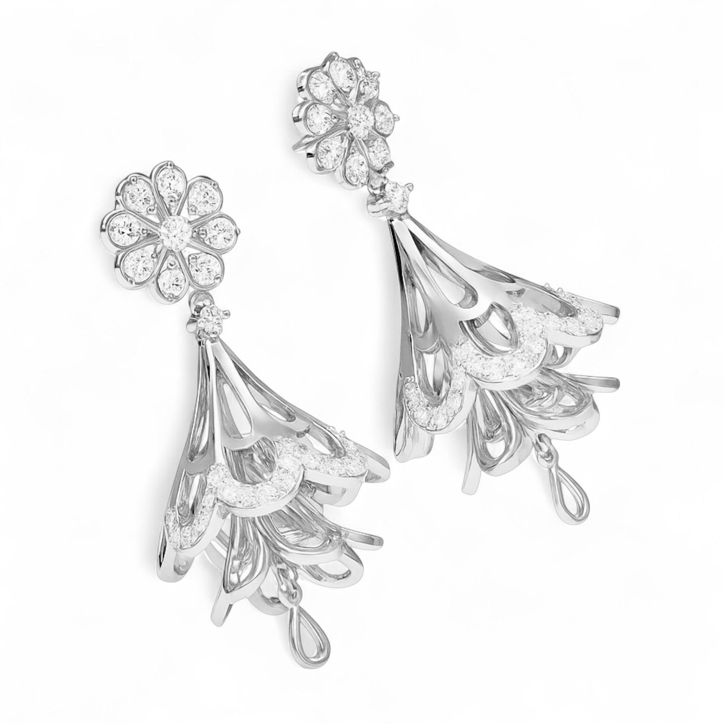 Gold Jhumka Floral Earrings with Diamond