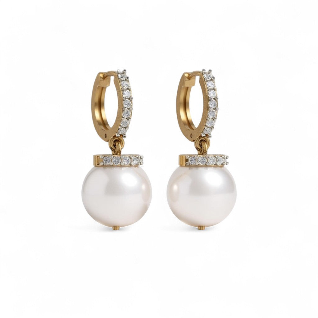 Luna Pearl Diamond Drop Earrings