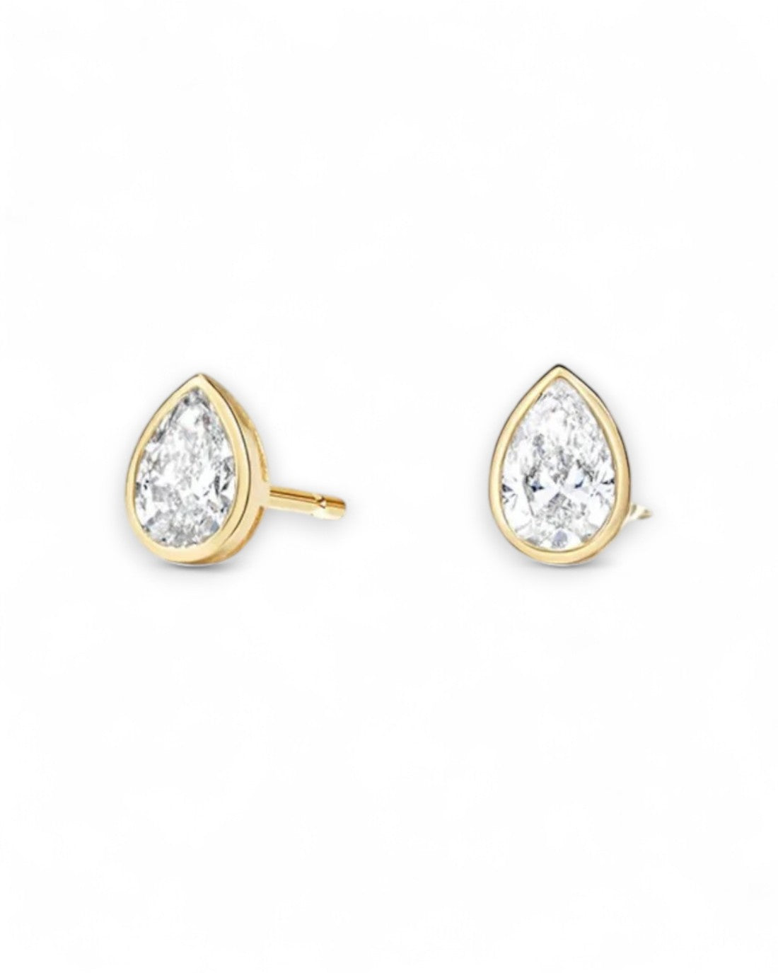 Pear Bezel Solitaire Stud Earrings