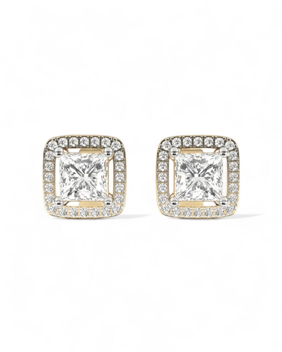 Princess Halo Solitaire Stud Earrings