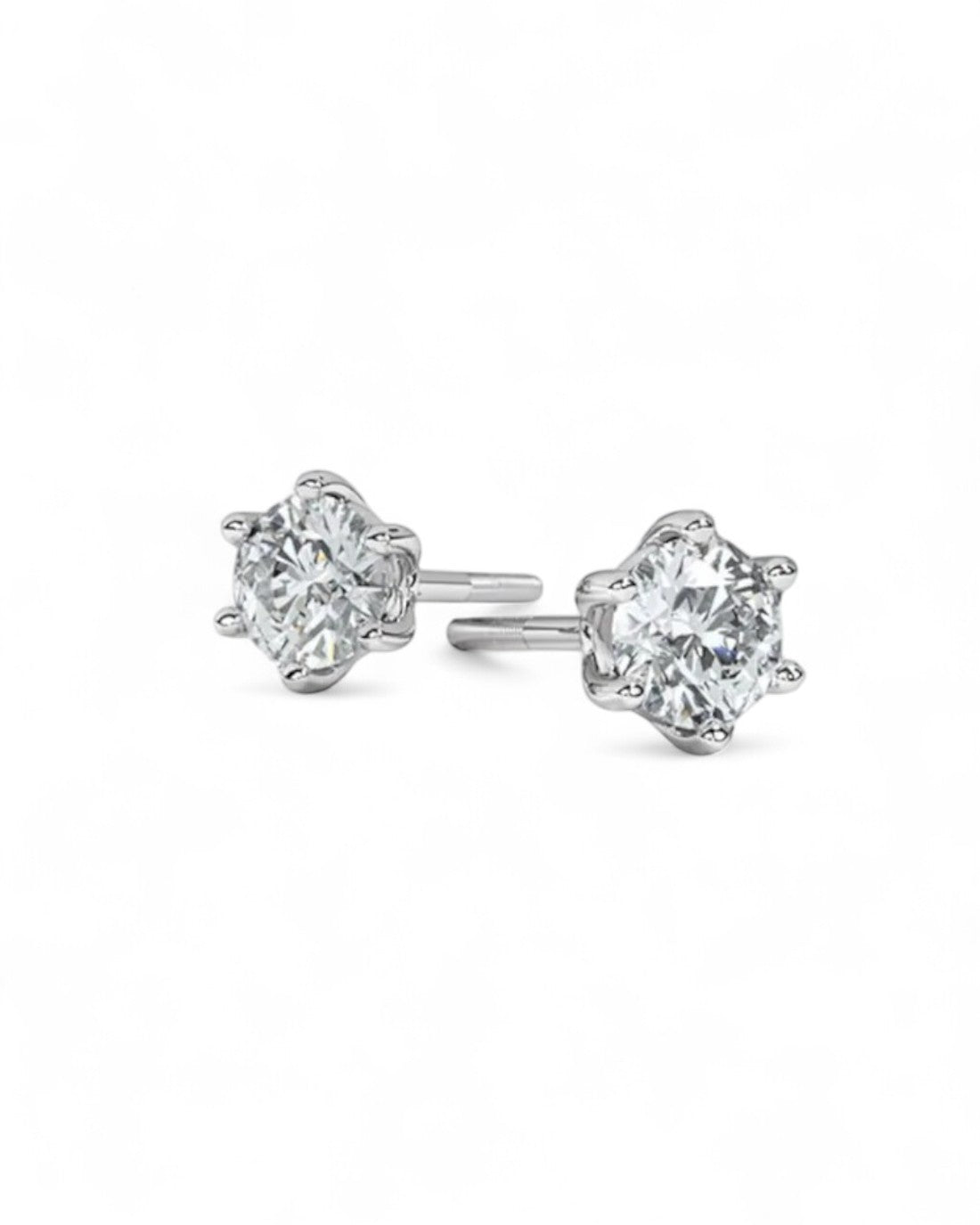 6 Prong Round Solitaire Stud Earrings