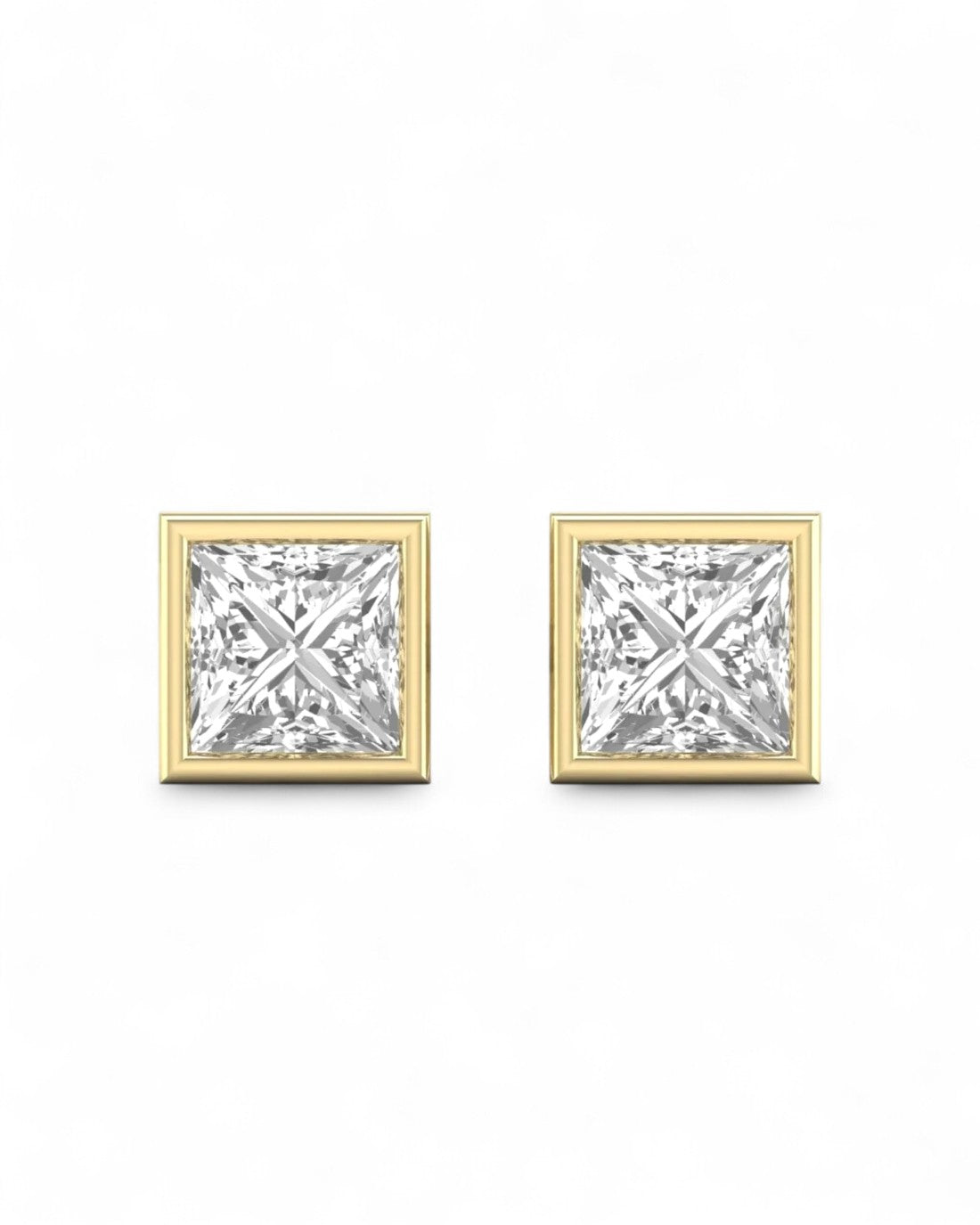 Princess Bezel Solitaire Stud Earrings