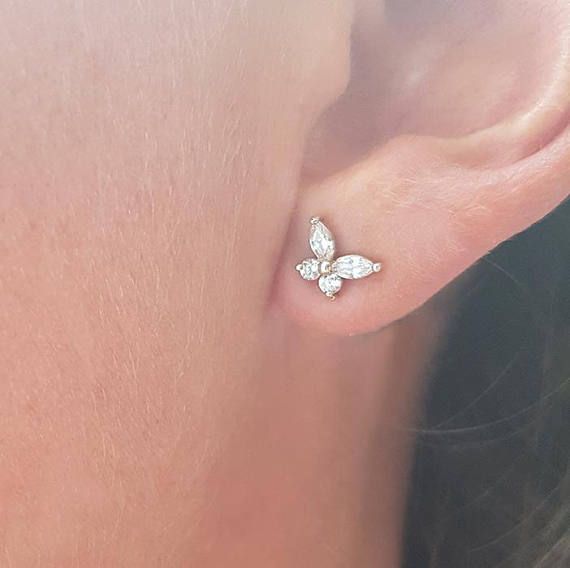 Mini Solitaire Diamond Wings Stud Earrings