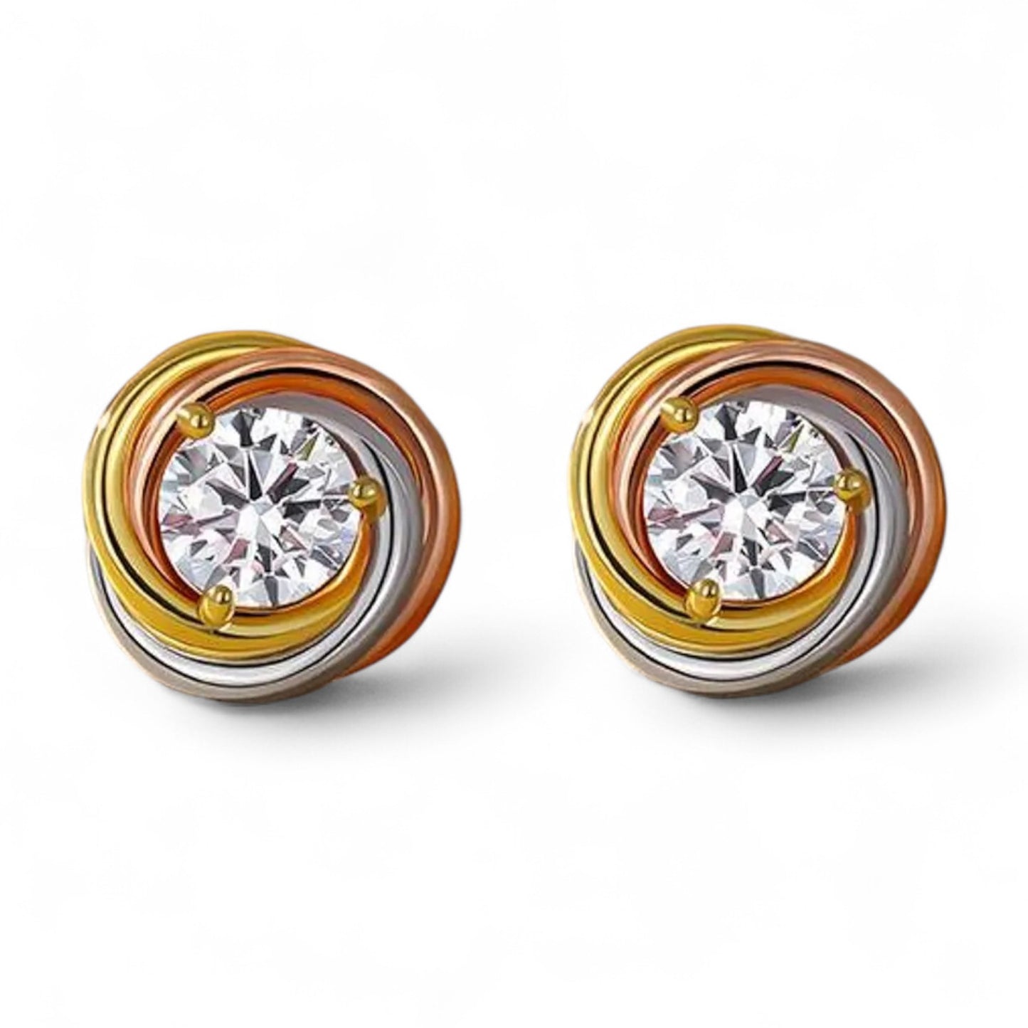 Tri Tone Gold Diamond Stud Earrings