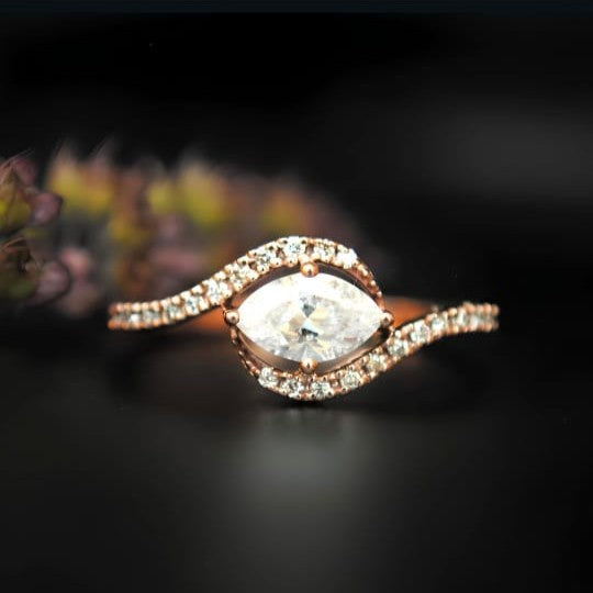 White Halo 0.5CT marquise solitaire pave band ring