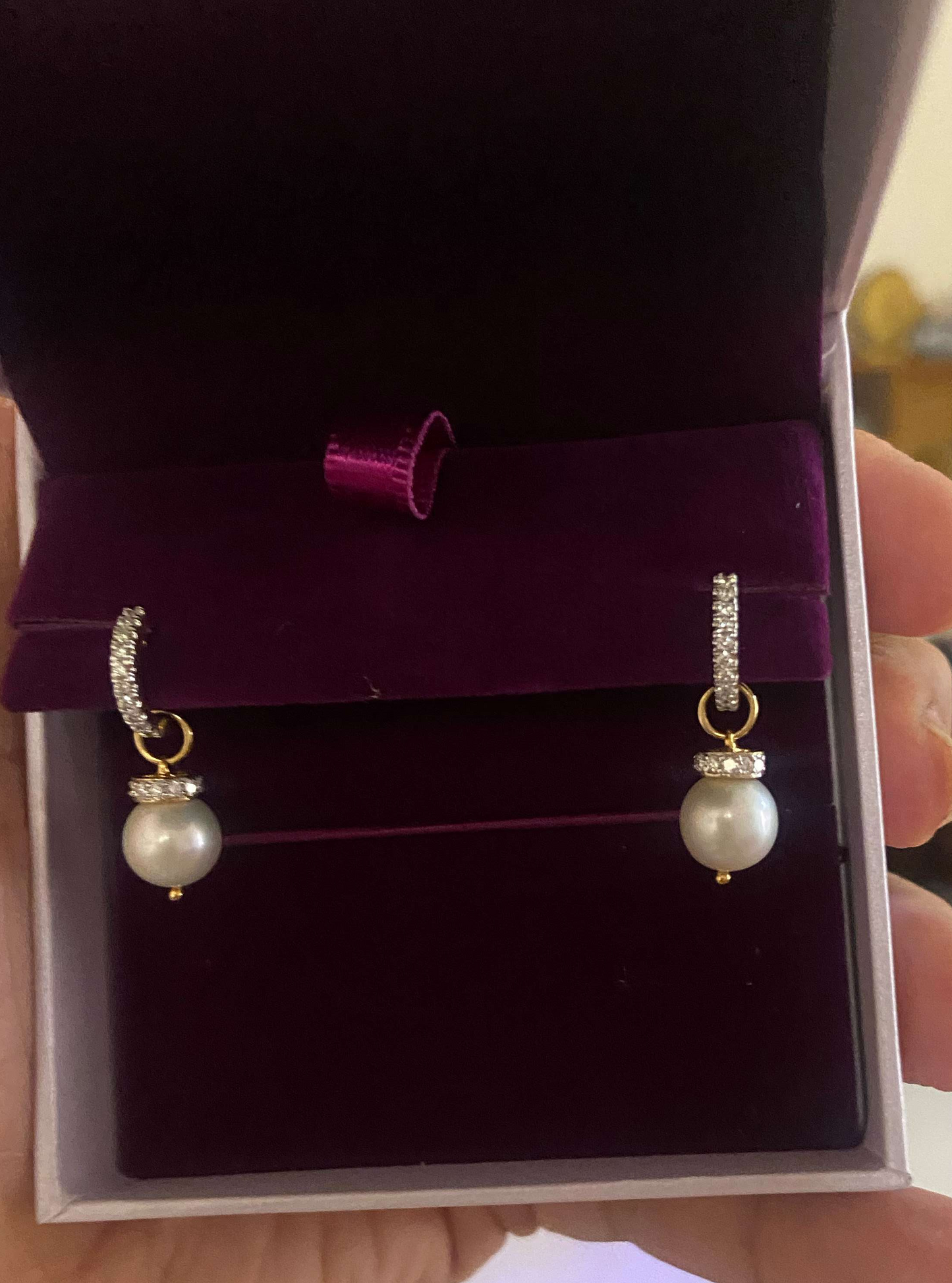 Luna Pearl Diamond Drop Earrings