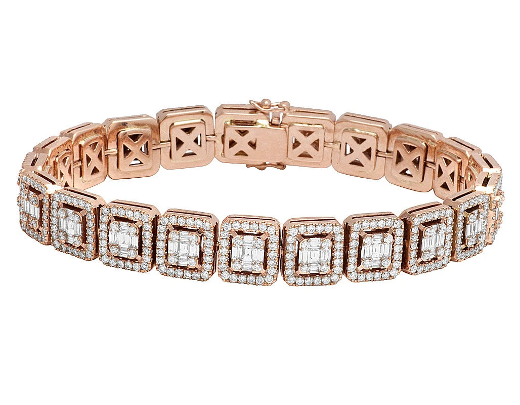 Square Halo Link Diamond Tennis Bracelet