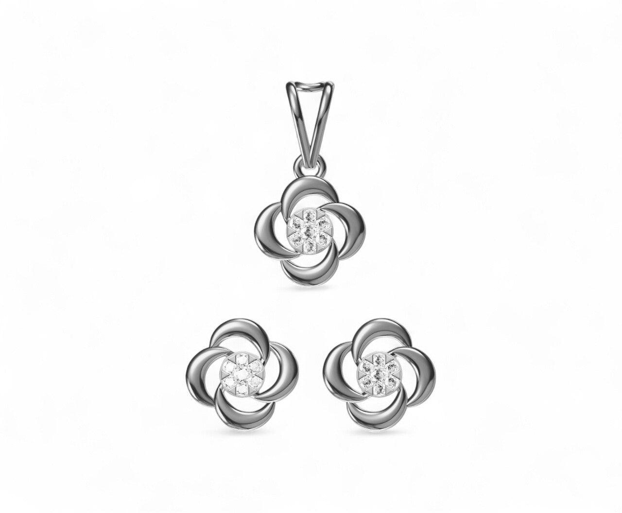 Elegant Rose Gold Floral Diamond Pendant and Earrings Set