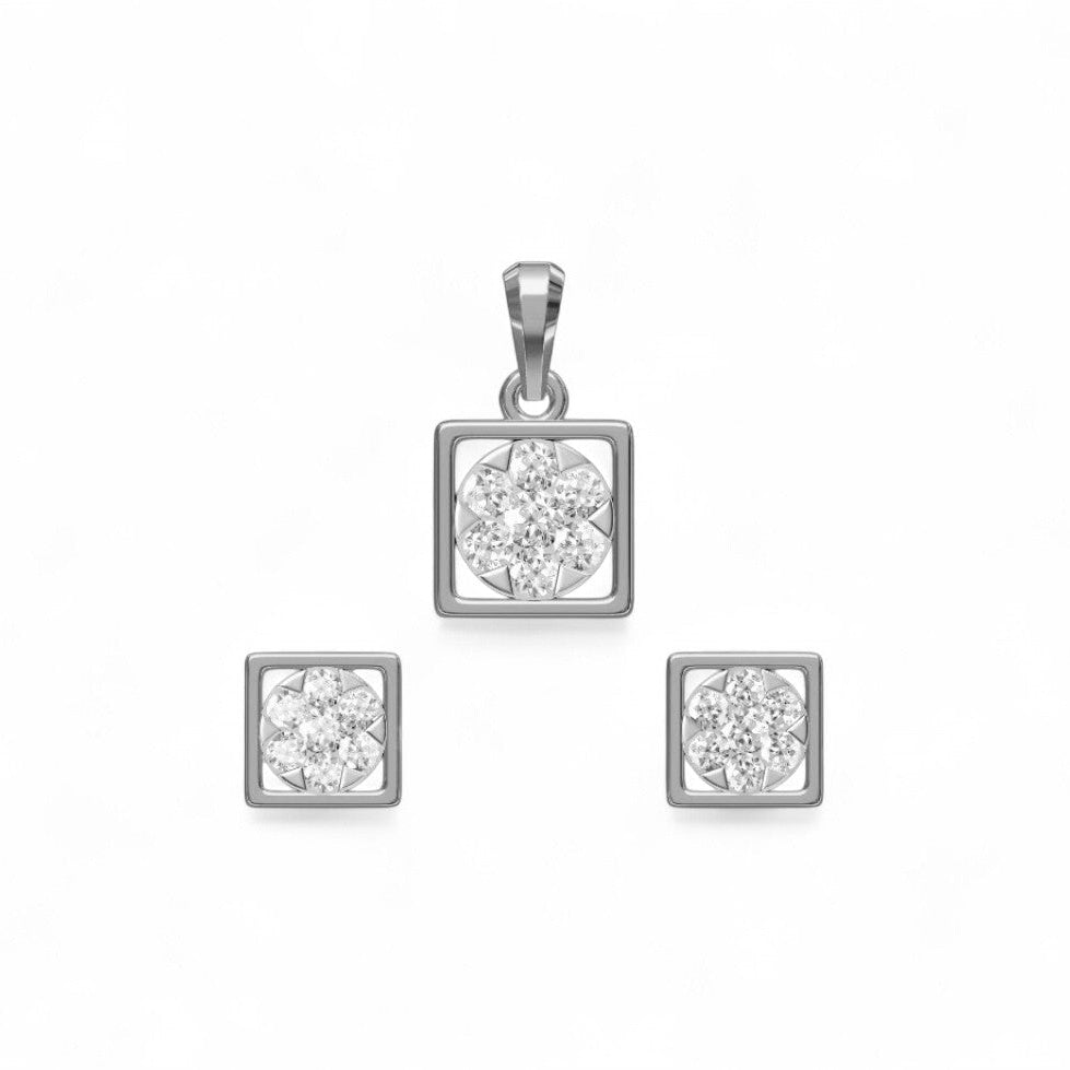 Classic Square Diamond Pendant and Earrings Set