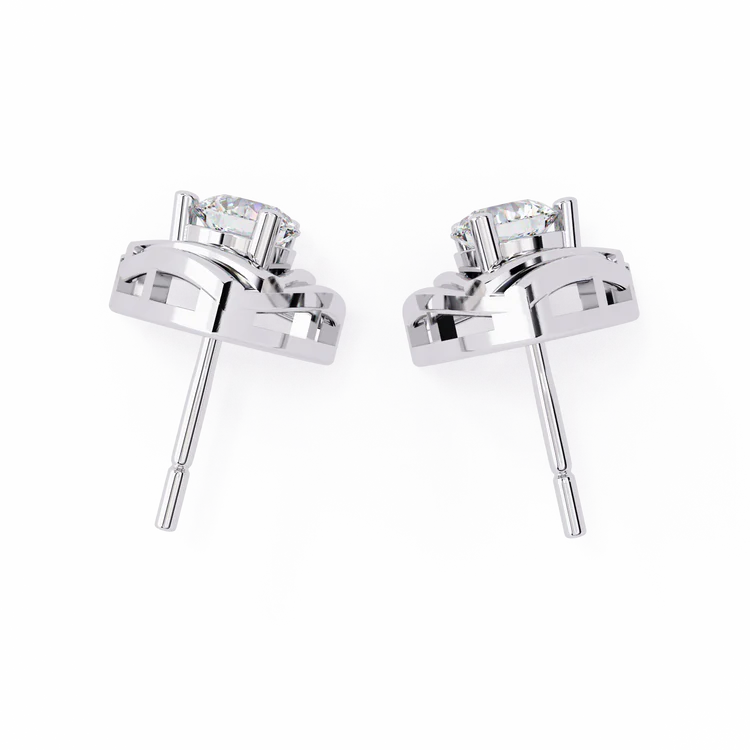 Trillion Style Round Diamond Stud Earrings
