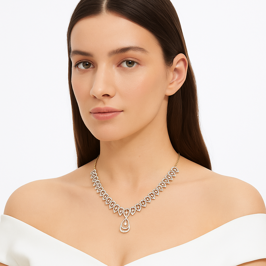 Elegant Peardrop Gold Diamond Necklace For Women - Bridal Jewelry