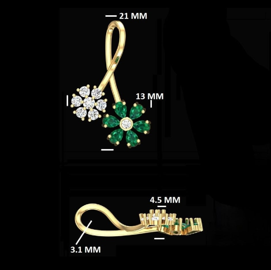Gold Diamond Emerald Green Floral Pendant
