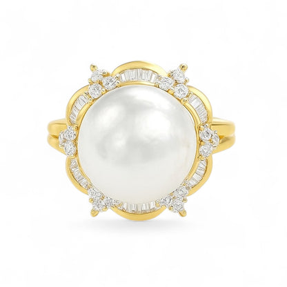 Classic Pearl and Diamond Baguette Ring