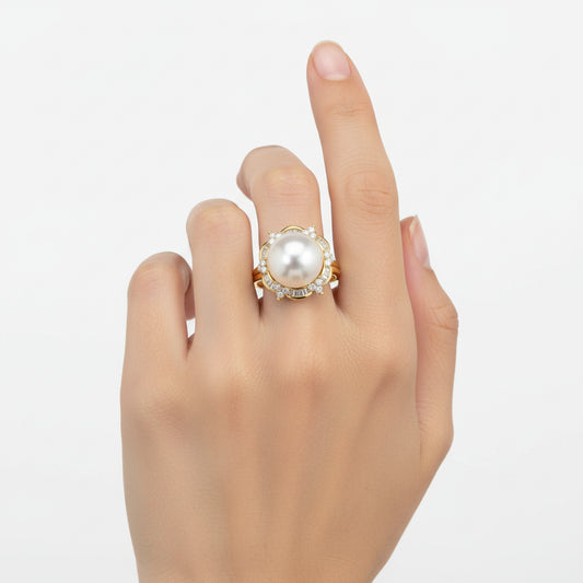 Classic Pearl and Diamond Baguette Ring