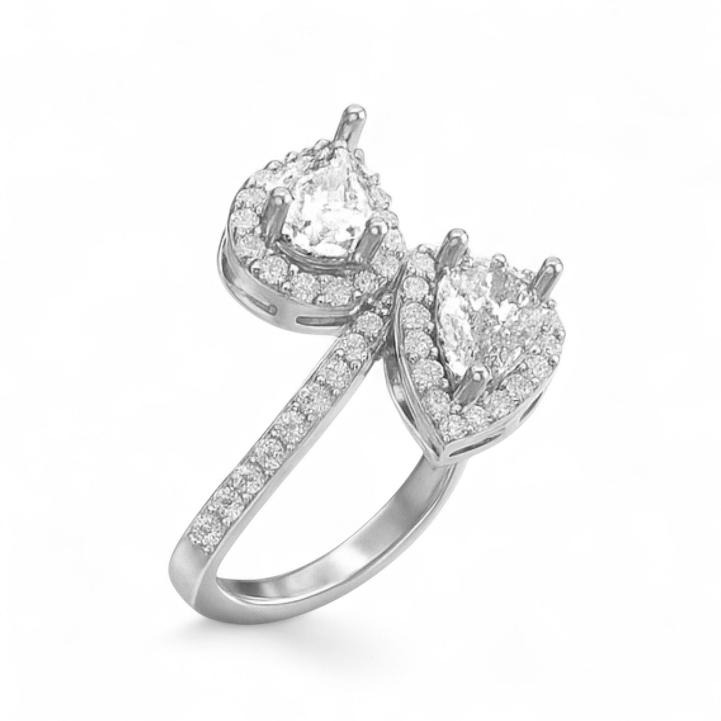 Double Pear Halo Diamond Ring