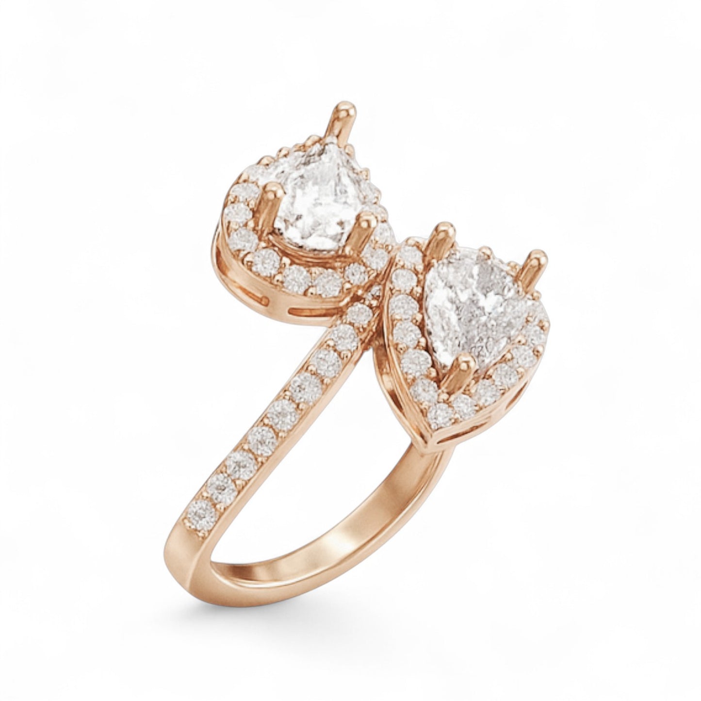 Double Pear Halo Diamond Ring