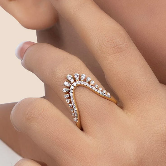 V Shaped Diamond Crown Band Ring
