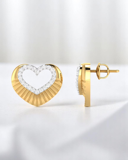 Sunray Diamond Heart Stud Earrings