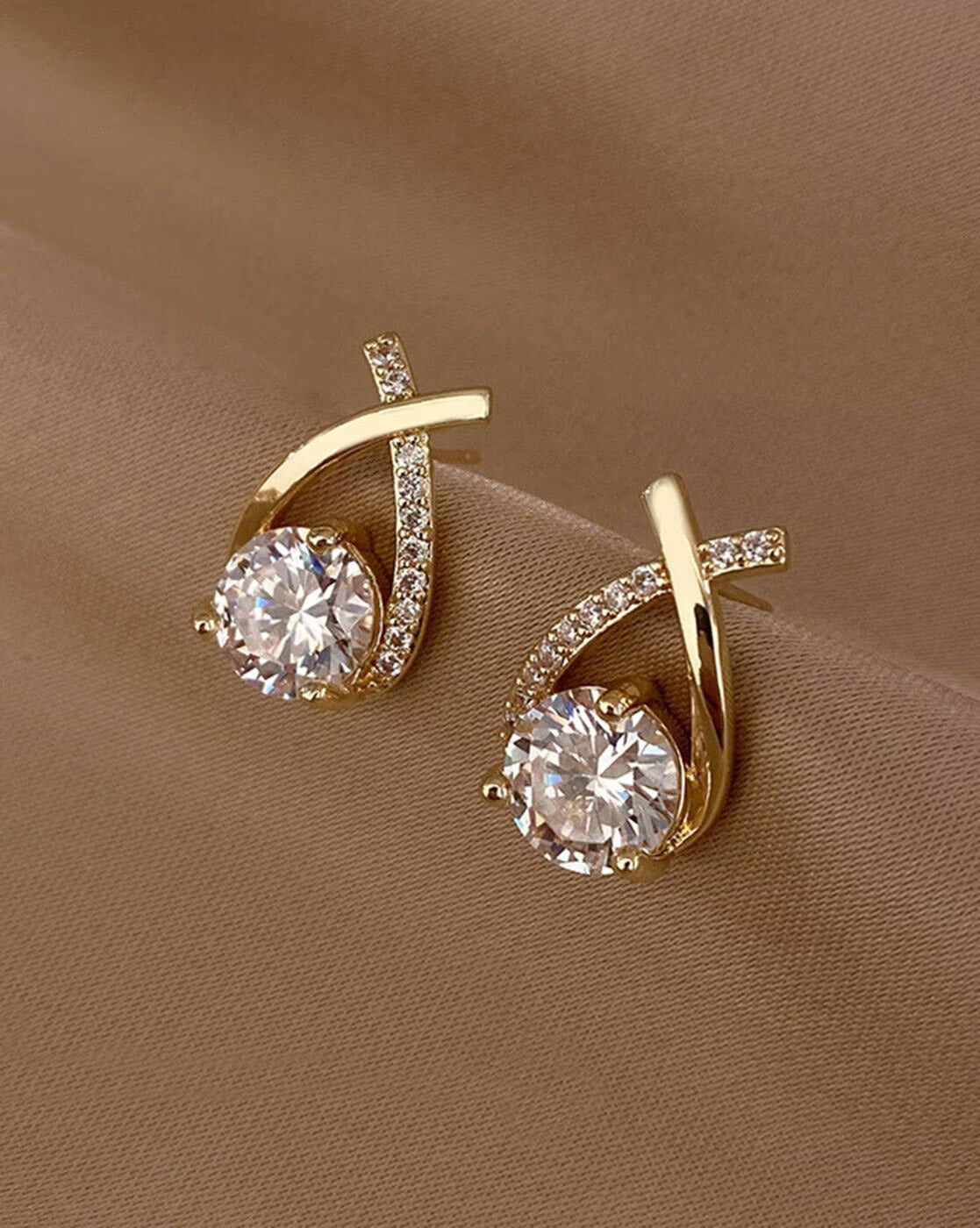 Elegant 2 Tone Gold Diamond Earrings