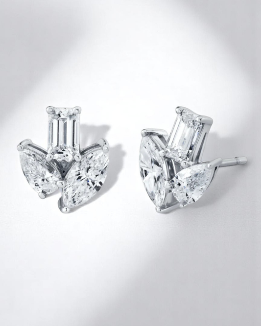 3 Diamond Lily Stud Earrings