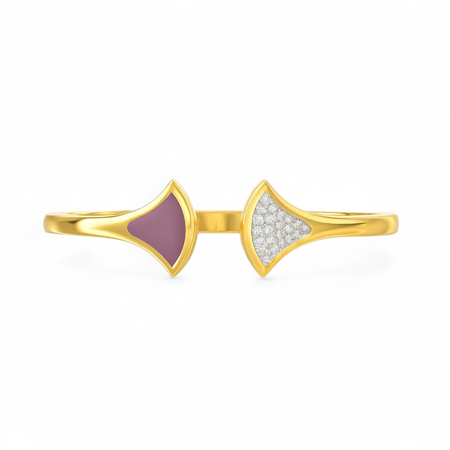 Enamel Accent Modern Diamond Open Cuff Bracelet